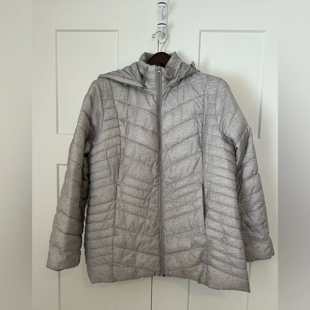 Xersion Heathered Gray Quilted Hooded Puffer Jacket 2X‎